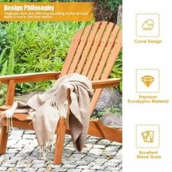 Tangkula 2 PCS Eucalyptus Adirondack Chair Foldable Outdoor Wood Lounger Chair Natural