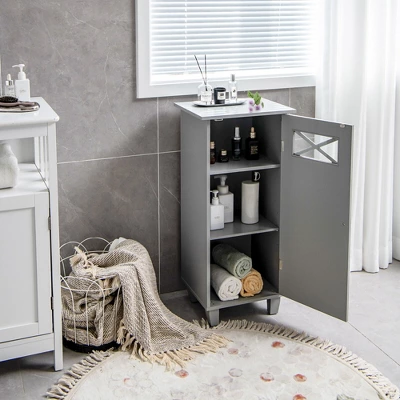 Tangkula Bathroom Cabinet Free Standing Storage Side Table Organizer Adjustable Grey 4 Tangkula Bathroom Cabinet Free Standing Storage Side Table Organizer Adjustable Grey - Image 2