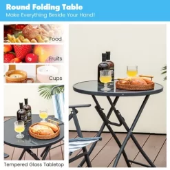 Tangkula 3 Pieces Patio Folding Chair Set W/ 2 Chairs & Glass Round Coffee Table Porch Deck Backyard -Tangkula GUEST 99074935 5525 426d 8f28 5384c67ca347