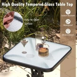 Tangkula Tempered Glass Top Patio Table, 20" Outdoor Side Table W/ Heavy-duty Metal Frame Patio Square End Table For Poolside Backyard -Tangkula GUEST 9931b2df 505c 428a 80a7 52f678ec103d