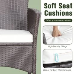 Tangkula Set Of 3 Wicker Dining Set Acacia Wood Table Top W/ Cushioned Chairs Patio Garden -Tangkula GUEST 995d1e0e 2dea 4818 8a6d 264fc9b8cc81