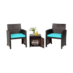 Tangkula 3 Pieces Outdoor PE Wicker Bistro Set With Waterproof Cover For Porch Balcony Garden And Poolside, Red/Off White/Grey/Turquoise -Tangkula GUEST 9961aec4 8916 4c78 b937 368923aee933