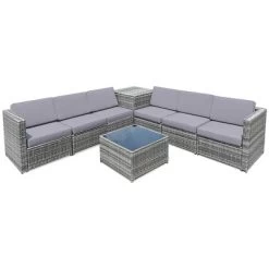 Tangkula Set Of 8 Gray Rattan Wicker Sofa & Table Outdoor Cushioned Sectional Patio Furniture