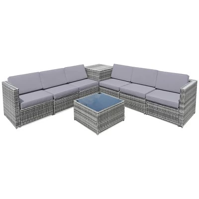 Tangkula Set Of 8 Gray Rattan Wicker Sofa & Table Outdoor Cushioned Sectional Patio Furniture 3 Tangkula Set Of 8 Gray Rattan Wicker Sofa & Table Outdoor Cushioned Sectional Patio Furniture