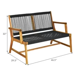 Tangkula 2-Person Outdoor Acacia Wood Bench Patio Loveseat Rope Bench Turquoise/Black -Tangkula GUEST 99cbb130 ebaa 4e57 bf6e 78a19ec40831