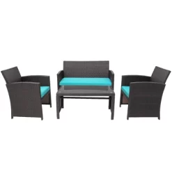 Tangkula 4PCS Outdoor Patio Furniture Sets Weather-Resistant Rattan Sofas W/ Soft Cushion Turquoise -Tangkula GUEST 9a0f135a 306b 4989 9c85 165ef1d78486