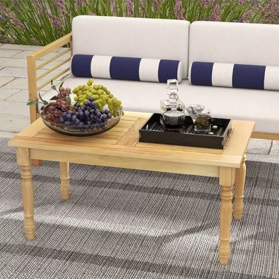 Tangkula Patio Coffee Table W/ Solid Teak Wood Structure Slatted Tabletop For Backyard 5 Tangkula Patio Coffee Table W/ Solid Teak Wood Structure Slatted Tabletop For Backyard - Image 3