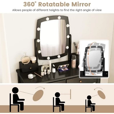 Tangkula Vanity Table Set With Lighted Mirror Adjustable 10 Bulbs Dresser 4 Drawer 6 Tangkula Vanity Table Set With Lighted Mirror Adjustable 10 Bulbs Dresser 4 Drawer - Image 4