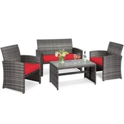 Tangkula 4-Piece Outdoor Patio Furniture Set Rattan Wicker Conversation Sofa Set -Tangkula GUEST 9a98e4c4 c77a 468c 9326 e5967386c80a