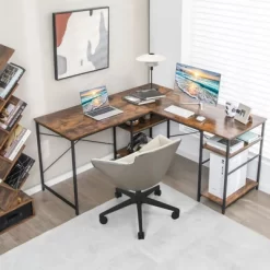 Tangkula Large L-shaped Computer Desk 60” Convertible Corner Desk With 4 Storage Shelves 95” 2-Person Long Study Writing Workstation Black/Rustic Brown/Natural/Grey -Tangkula GUEST 9ae37290 e7d9 4867 afc8 12868857af13
