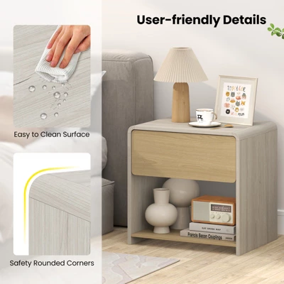 Tangkula 2 PCS Modern Style Nightstand 2-Tier Sofa Side Bedside Table W/ Drawer & Open Shelf 11 Tangkula 2 PCS Modern Style Nightstand 2-Tier Sofa Side Bedside Table W/ Drawer & Open Shelf - Image 9