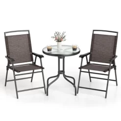 Tangkula 3 Pieces Bistro Set Outdoor Furniture Set W/Tempered Glass Table Umbrella Hole Quick-dry Fabric -Tangkula GUEST 9b26ddfa a7e7 4aed 8f76 717f859511a3