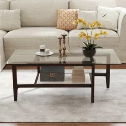 Tangkula 2-Tier Glass Coffee Table W/ Storage Shelf Solid Rubber Wood Legs For Office 13 Tangkula 2-Tier Glass Coffee Table W/ Storage Shelf Solid Rubber Wood Legs For Office -Tangkula GUEST 9b344b0f 6a6e 4757 9a24 0efeefacda2c