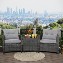 Tangkula 3PCS Patio Rattan Sofa Set Outdoor Wicker Conversation Set Glass Tabletop W/ Grey Cushion 21 Tangkula 3PCS Patio Rattan Sofa Set Outdoor Wicker Conversation Set Glass Tabletop W/ Grey Cushion -Tangkula GUEST 9b3f6055 8614 4b31 bc7f d3020ee69d7c