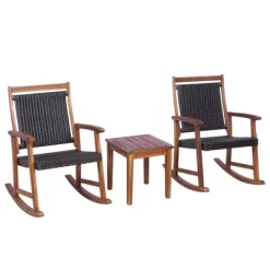Tangkula 3 PCS Patio Rattan Bistro Set Outdoor Rocking Chairs & Table Set Rustic Brown -Tangkula GUEST 9b6e3b99 faf7 4360 88c7 3919bdbff28d