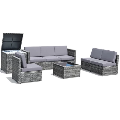 Tangkula Set Of 8 Gray Rattan Wicker Sofa & Table Outdoor Cushioned Sectional Patio Furniture 12 Tangkula Set Of 8 Gray Rattan Wicker Sofa & Table Outdoor Cushioned Sectional Patio Furniture - Image 10