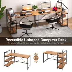 Tangkula 59" L-Shaped Computer Desk Large Reversible Corner Desk W/ Storage Shelves Space-Saving Writing Table PC Laptop Gaming Desk Black + Walnut -Tangkula GUEST 9b7e8433 c81b 4987 80cf cfe7826fca9c