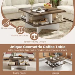 Tangkula 2-Tier Square Coffee Table W/ Storage Farmhouse Modern Accent Table Center Table -Tangkula GUEST 9bbb1323 3881 4436 af26 1f17a3e5efed
