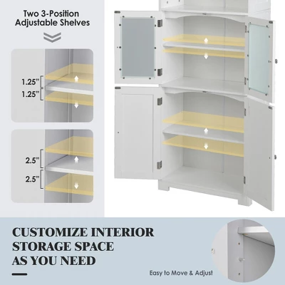 Tangkula Bathroom Tall Storage Cabinet Linen Tower W/ Glass Door & Adjustable Shelf White 11 Tangkula Bathroom Tall Storage Cabinet Linen Tower W/ Glass Door & Adjustable Shelf White - Image 9