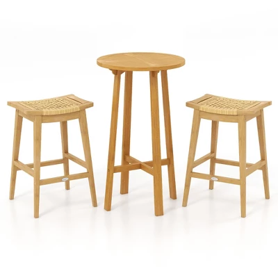 Tangkula 3 Piece Patio Bar Set Round Cocktail Table W/ 2 Rattan Saddle Stools 11 Tangkula 3 Piece Patio Bar Set Round Cocktail Table W/ 2 Rattan Saddle Stools - Image 9