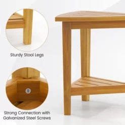 Tangkula Shower Stool Teak Wood Corner Bath Stool W/ Storage Shelf Shower Seat Chair -Tangkula GUEST 9c453b38 8d06 4add b340 ac007e761e5b