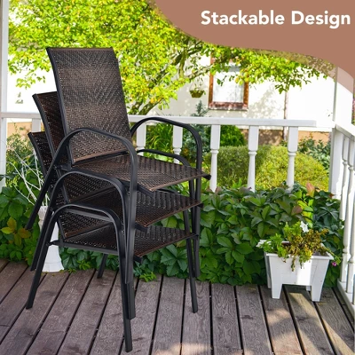 Tangkula 6PCS Outdoor PE Wicker Stacking Dining Chairs Patio Arm Chairs 6 Tangkula 6PCS Outdoor PE Wicker Stacking Dining Chairs Patio Arm Chairs - Image 4
