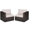 Tangkula 4PCS Rattan Corner Sofa Set Patio Outdoor Furniture Set W/ Beige Cushions