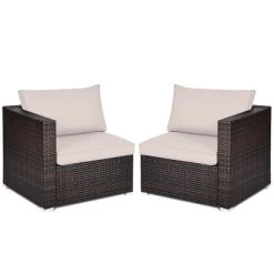 Tangkula 4PCS Rattan Corner Sofa Set Patio Outdoor Furniture Set W/ Beige Cushions