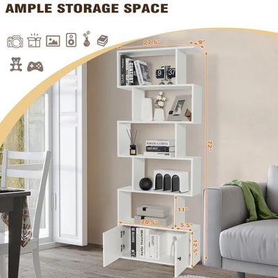 Tangkula 2PCS 6-tier Geometric Bookcase S-shaped Z-shelf Bookshelf Cabinet W/ Doors White 10 Tangkula 2PCS 6-tier Geometric Bookcase S-shaped Z-shelf Bookshelf Cabinet W/ Doors White - Image 8