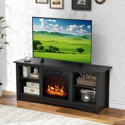 Tangkula 58" TV Stand Entertainment Center W/ 3-Adjustable Shelves For 65" TV Black 4 Tangkula 58" TV Stand Entertainment Center W/ 3-Adjustable Shelves For 65" TV Black - Image 2