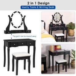 Tangkula Vanity Table Makeup Dresser Desk W/LED Light Drawers & Stool Black/Brown/White -Tangkula GUEST 9d4e96d0 290e 4566 8992 5e1b6b05b563