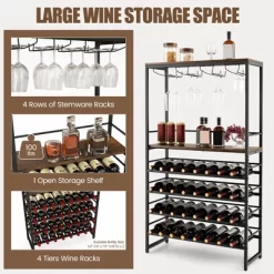 Tangkula 32 Bottles Drinks Rack Rustic Drinks Storage Holder Freestanding W/ Glass Holder 16 Tangkula 32 Bottles Drinks Rack Rustic Drinks Storage Holder Freestanding W/ Glass Holder -Tangkula GUEST 9d7482c9 c2f0 4d68 a75b bf327f86158e
