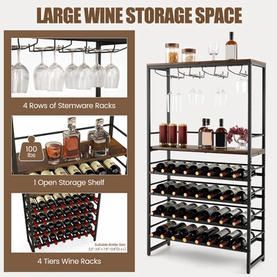 Tangkula 32 Bottles Drinks Rack Rustic Drinks Storage Holder Freestanding W/ Glass Holder 7 Tangkula 32 Bottles Drinks Rack Rustic Drinks Storage Holder Freestanding W/ Glass Holder - Image 5