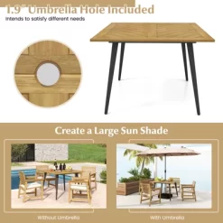 Tangkula Outdoor Dining Table 42.5” Acacia Wood Patio Table With 1.9” Umbrella Hole Metal Legs & Adjustable Foot Pads Farmhouse Bistro Table 6 Tangkula Outdoor Dining Table 42.5” Acacia Wood Patio Table With 1.9” Umbrella Hole Metal Legs & Adjustable Foot Pads Farmhouse Bistro Table -Tangkula GUEST 9d812053 4467 4d71 bf61 9b09f3ce00b9