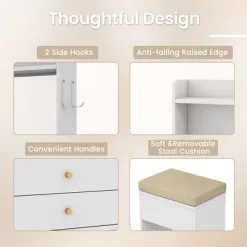 Tangkula Vanity Desk Set W/ Mirror And Lights 3-Color Lighted Mirror Cushioned Stool White 19 Tangkula Vanity Desk Set W/ Mirror And Lights 3-Color Lighted Mirror Cushioned Stool White -Tangkula GUEST 9d9aee3c 60ff 4c28 b8d7 38b3863dc7d9