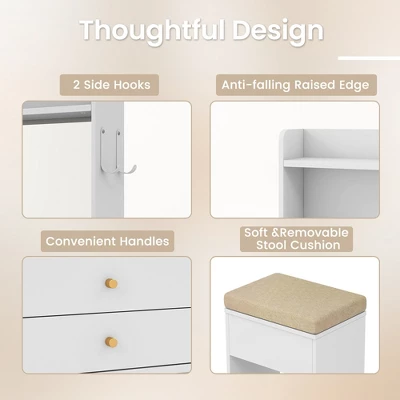 Tangkula Vanity Desk Set W/ Mirror And Lights 3-Color Lighted Mirror Cushioned Stool White 11 Tangkula Vanity Desk Set W/ Mirror And Lights 3-Color Lighted Mirror Cushioned Stool White - Image 9