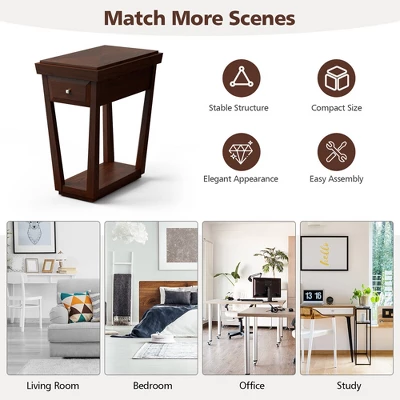 Tangkula 2 Tier End Side Table Nightstand With Drawer Shelf Rubber Wood Classic Espresso 9 Tangkula 2 Tier End Side Table Nightstand With Drawer Shelf Rubber Wood Classic Espresso - Image 7