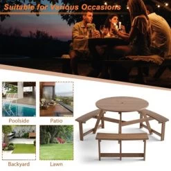 Tangkula 6-Person Outdoor Wooden Picnic Table W/ 3 Benches & Solid Wood Table, Circular Outdoor Dining Table W/ Umbrella Hole -Tangkula GUEST 9dfac6bd d31d 4731 8b49 7a13edab9d43