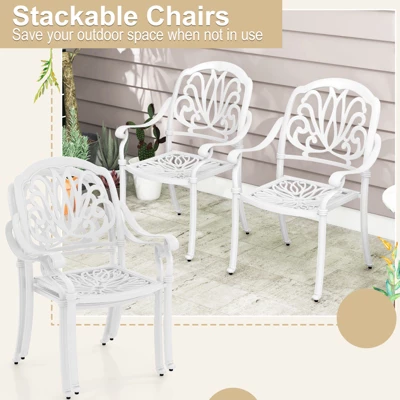 Tangkula Set Of 2 Cast Aluminum Patio Dining Chairs Stackable Outdoor Dining Chairs With Armrests Outdoor Bistro Chairs White 5 Tangkula Set Of 2 Cast Aluminum Patio Dining Chairs Stackable Outdoor Dining Chairs With Armrests Outdoor Bistro Chairs White - Image 3