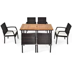 Tangkula 7PCS Patio Rattan Furniture Dining Set Wooden Table Cushioned Chair -Tangkula GUEST 9e0652a4 0311 485f b1c3 72f418932ccf