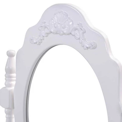 Tangkula White Vanity Mirror Wood Makeup Dressing Table Stool Set White (Mirror, 3 Drawers, Stool) 5 Tangkula White Vanity Mirror Wood Makeup Dressing Table Stool Set White (Mirror, 3 Drawers, Stool) - Image 3