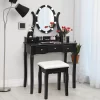 Tangkula Vanity Table Makeup Dresser Desk W/LED Light Drawers & Stool Black/Brown/White -Tangkula GUEST 9e3a916c e5b3 48fa b11b d17e4e103957