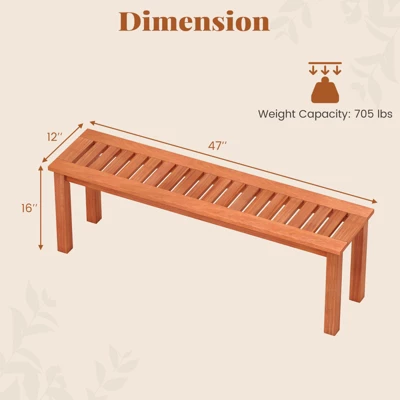 Tangkula Outdoor Solid Wood Bench Backless Dining Bench W/ Slatted Seat 10 Tangkula Outdoor Solid Wood Bench Backless Dining Bench W/ Slatted Seat - Image 8