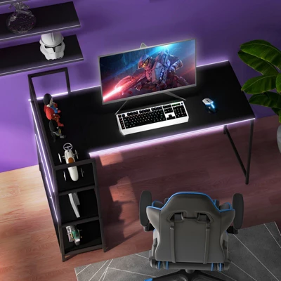 Tangkula 59 Inch L-Shaped Computer Desk Large Reversible Corner Desk W/ Open Storage Shelves Space-Saving Writing Study Table PC Laptop Gaming Desk Black/White + Natural/Black + Walnut 6 Tangkula 59 Inch L-Shaped Computer Desk Large Reversible Corner Desk W/ Open Storage Shelves Space-Saving Writing Study Table PC Laptop Gaming Desk Black/White + Natural/Black + Walnut - Image 4