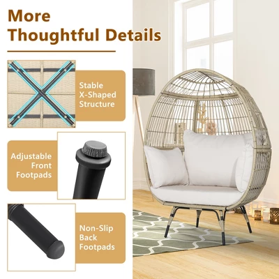 Tangkula Patio Rattan Oversized Wicker Egg Chair Stationary Lounge Basket W/ 4 Soft Cushions 11 Tangkula Patio Rattan Oversized Wicker Egg Chair Stationary Lounge Basket W/ 4 Soft Cushions - Image 9