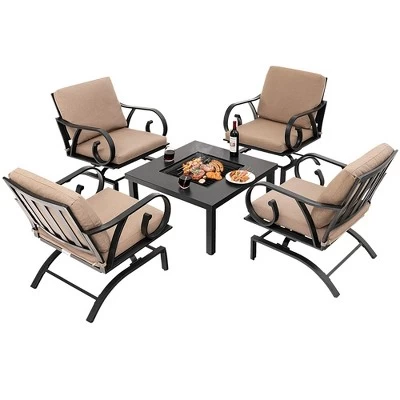 Tangkula 5PCS Cushioned Patio Dining Set Heavy-Duty Rocking Chairs With 4-in-1 Fire Pit Table 7 Tangkula 5PCS Cushioned Patio Dining Set Heavy-Duty Rocking Chairs With 4-in-1 Fire Pit Table - Image 5