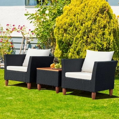 Tangkula 3-Piece Wicker Patio Furniture Set Outdoor Conversation Set W/ Cushions & Coffee Table 5 Tangkula 3-Piece Wicker Patio Furniture Set Outdoor Conversation Set W/ Cushions & Coffee Table - Image 3