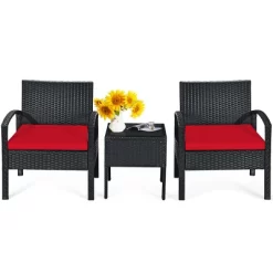 Tangkula 3 Pieces Patio Set Outdoor Wicker Rattan Furniture W/ Cushions Red -Tangkula GUEST 9f6d7288 39eb 4d57 b815 9200cf47ec94