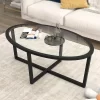 Tangkula Modern Glass Coffee Table W/ Cross Base & Acacia Wood Legs For Small Spaces -Tangkula GUEST 9f6e3f17 b5b6 4507 890b 3eb7fdbce342