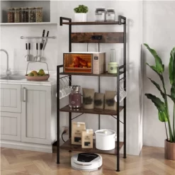 Tangkula Kitchen Bakers Rack W/ Power Outlet 4 Tiers Coffee Bar Table W/ 2 AC Outlets